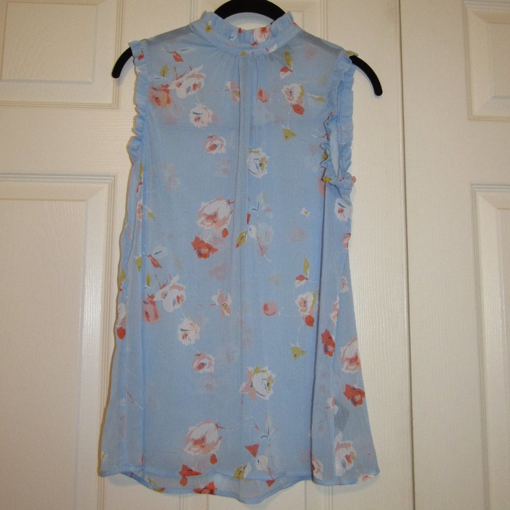 Who What Wear XS Sheer Light Blue Floral Sleeveless Blouse Poly NWOT